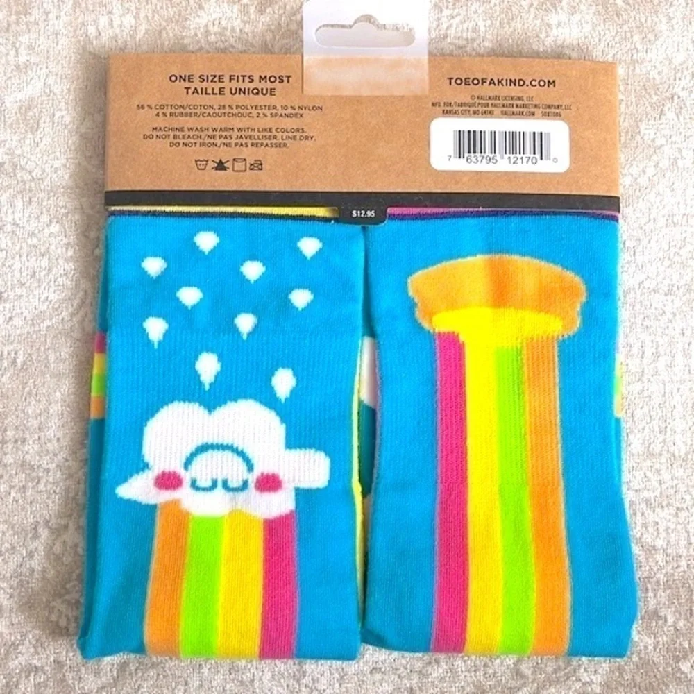 Brand New Set of 3 Pairs of Hallmark Toe of a Kind Crew Socks Rainbow Bunnies